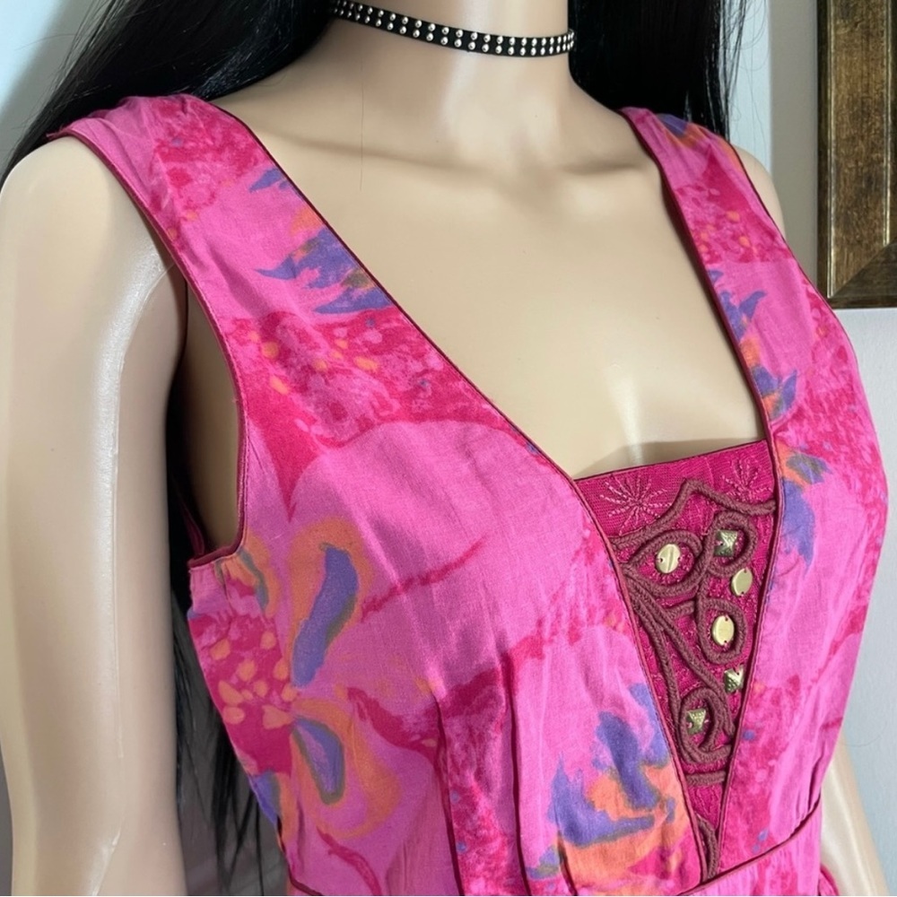 NWT FREE PEOPLE Floral Sleeveless Dress Embroidered With Cross Straps Back - Picture 6 of 8